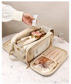 Large PU Leather Makeup Bag – Double Zipper Organizer for Travel Toiletries