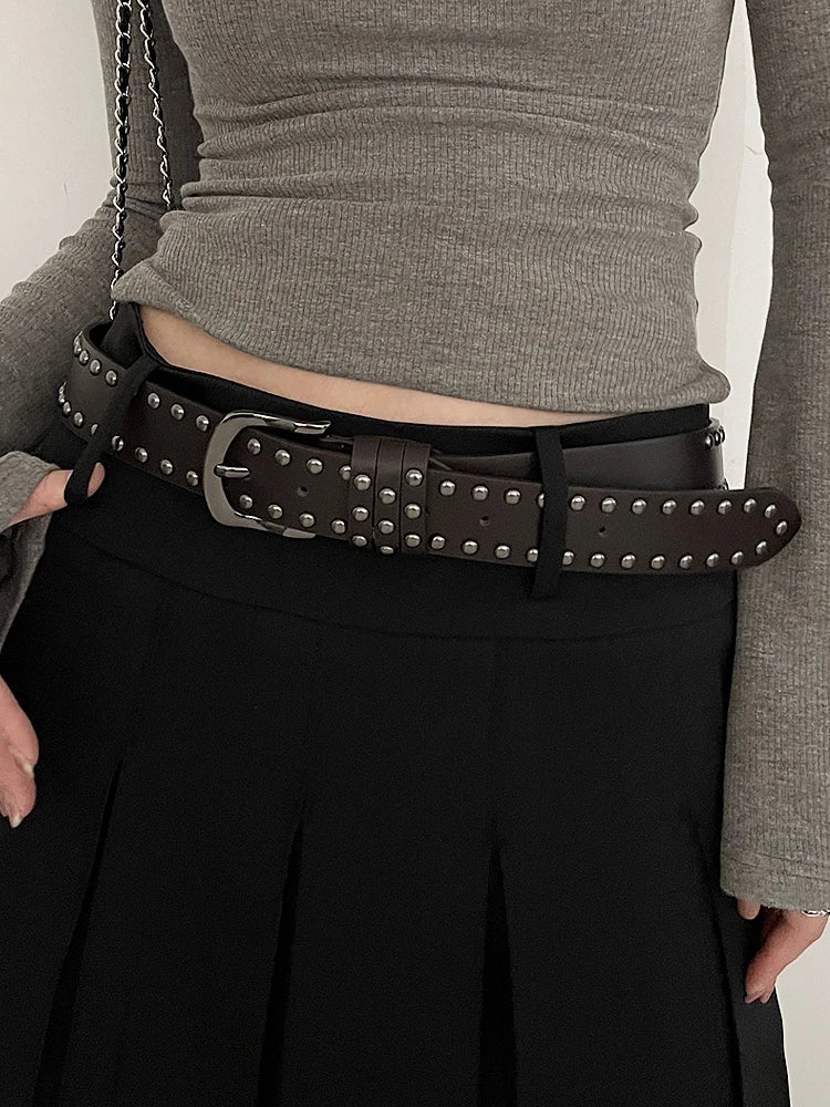Rivet Studded Leather Belt – Fashion Waist Accessory for Women