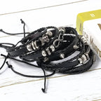 Braided Punk Leather Bracelet Set – Metal Bead Wristbands for Gothic Jewelry