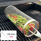 Stainless Steel Rolling Grill Basket – Cylindrical Mesh Rack for BBQ Camping