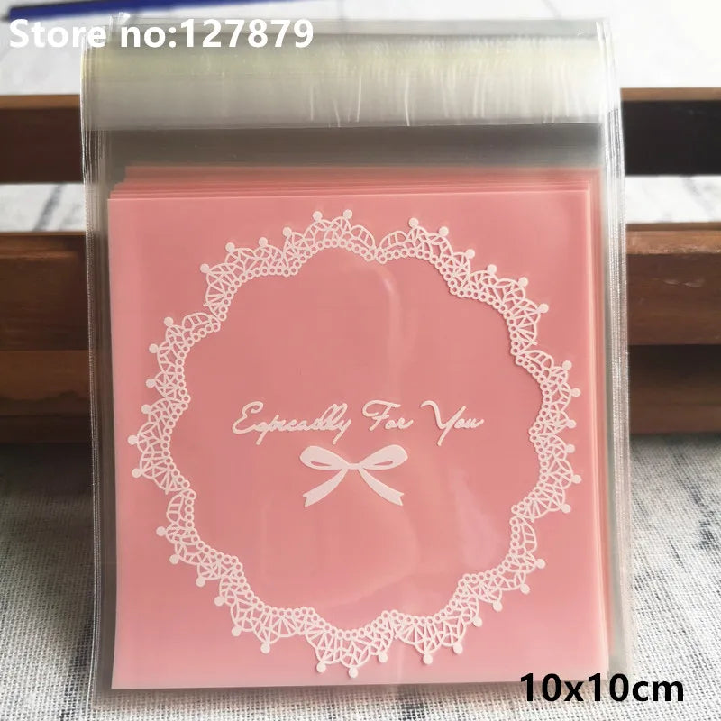 Self-Adhesive Bow-Knot Cookie Bags – 10x10cm Plastic Packaging for Parties