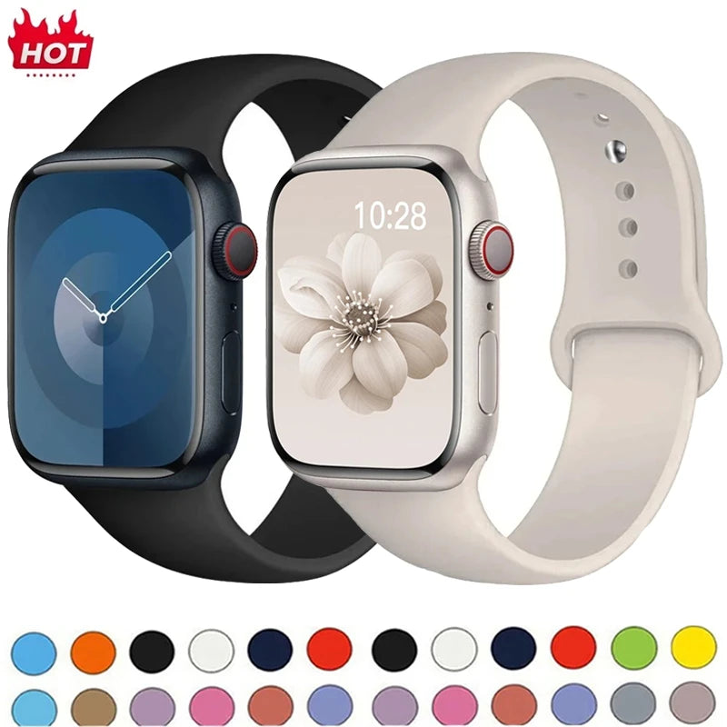Silicone Apple Watch Sport Band – Adjustable Strap for Series 1-11 and Ultra