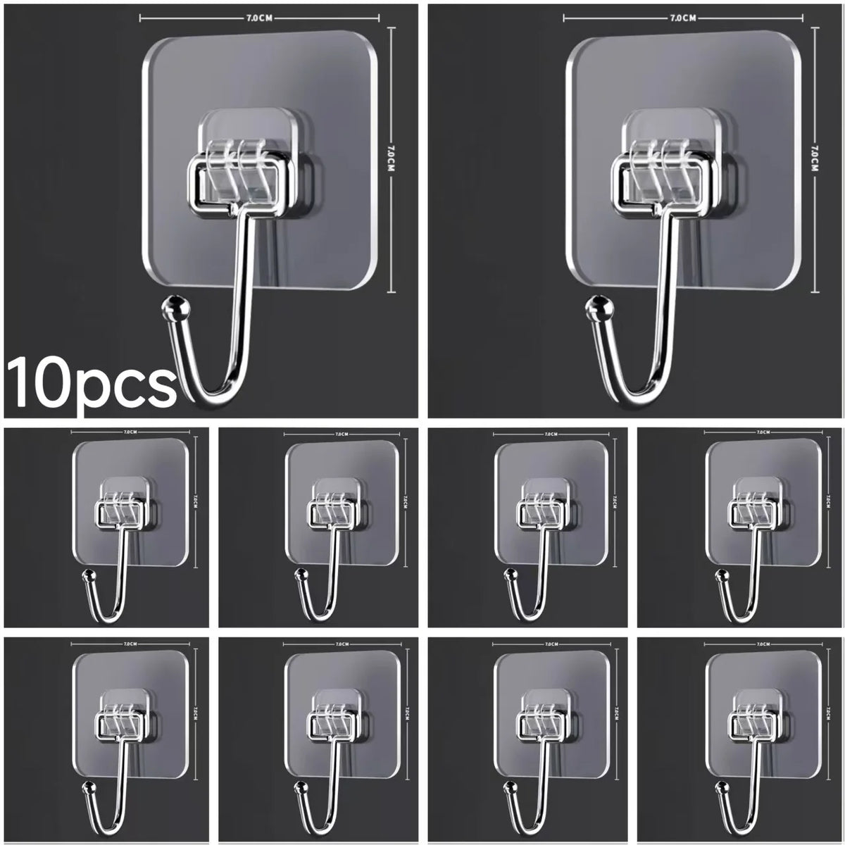 Transparent Adhesive Hooks – Heavy Duty Acrylic for Kitchen and Bathroom Wall