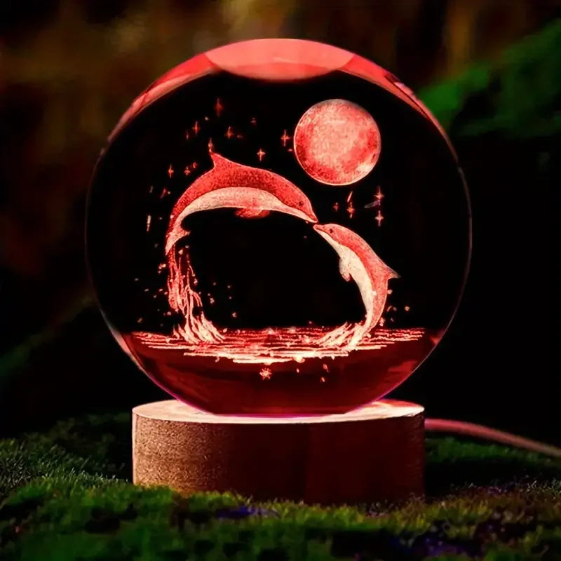 3D Dolphin Crystal Ball – Laser Etched Marine Statue for Birthday Gifts