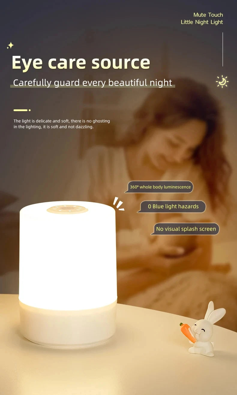 Dimmable Touch Night Lamp – USB Bedside Light for Kids Bedroom Decor