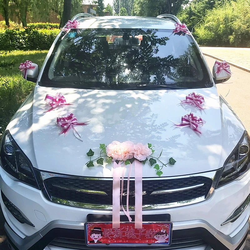 Silk Flower Wedding Car Decoration Kit – Floral Ribbons for Bridal Vehicles