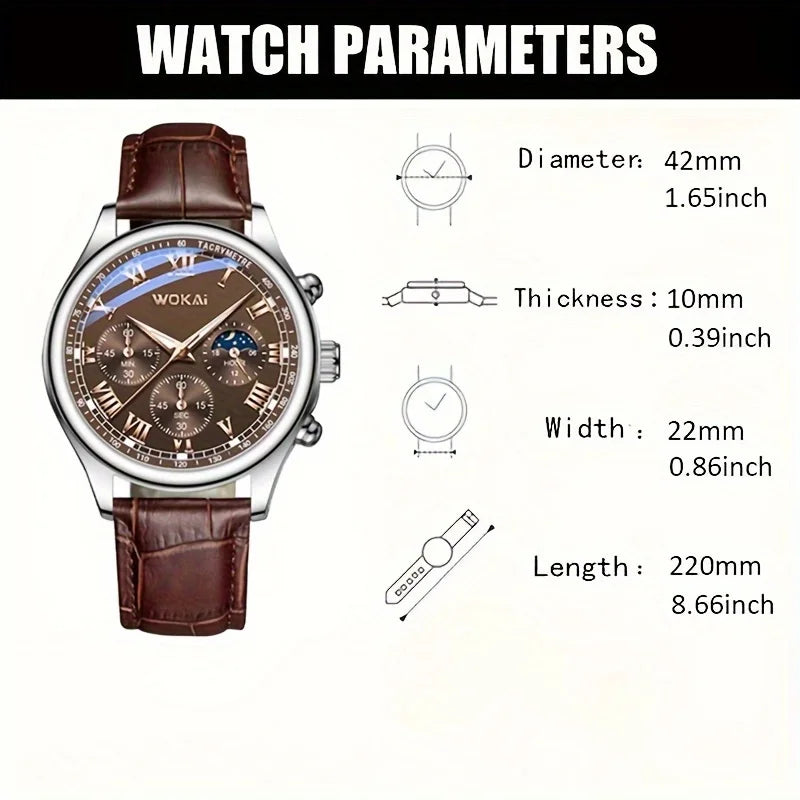 Leather Quartz Men's Watch – Elegant Analog Sport Timepiece for Business