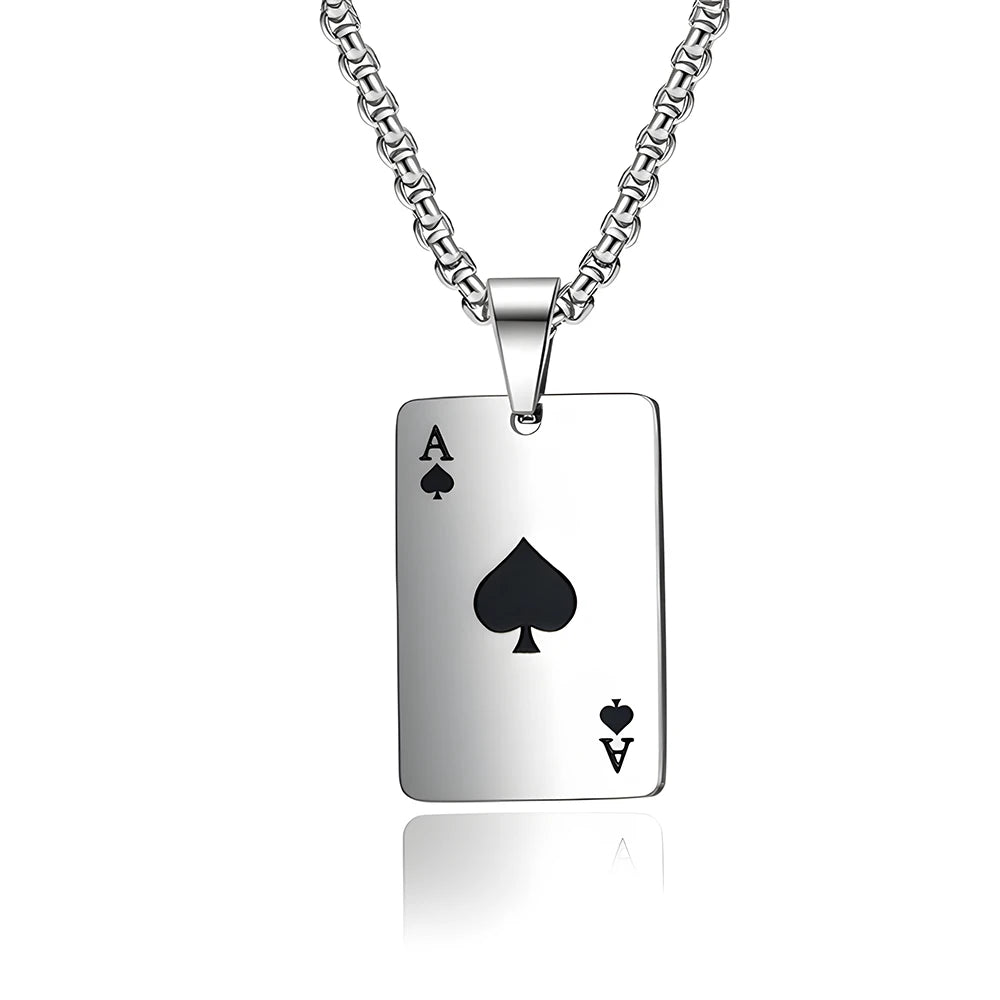 Ace of Spades Pendant Necklace – Stainless Steel Poker Jewelry for Men
