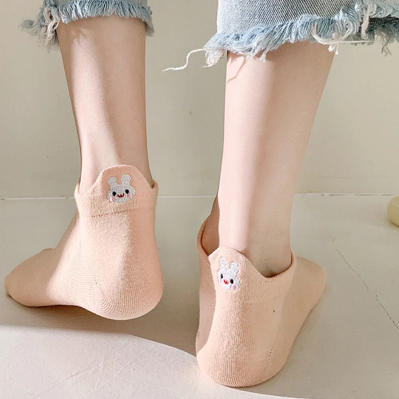 Embroidered Cotton Animal Socks – Breathable Casual Footwear for Women