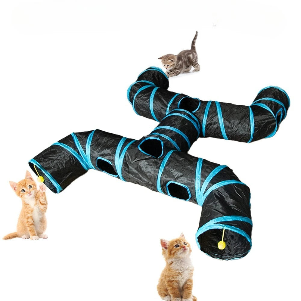 Foldable Rainbow Pet Tunnel – Multi-Exit Interactive Toy for Active Cats