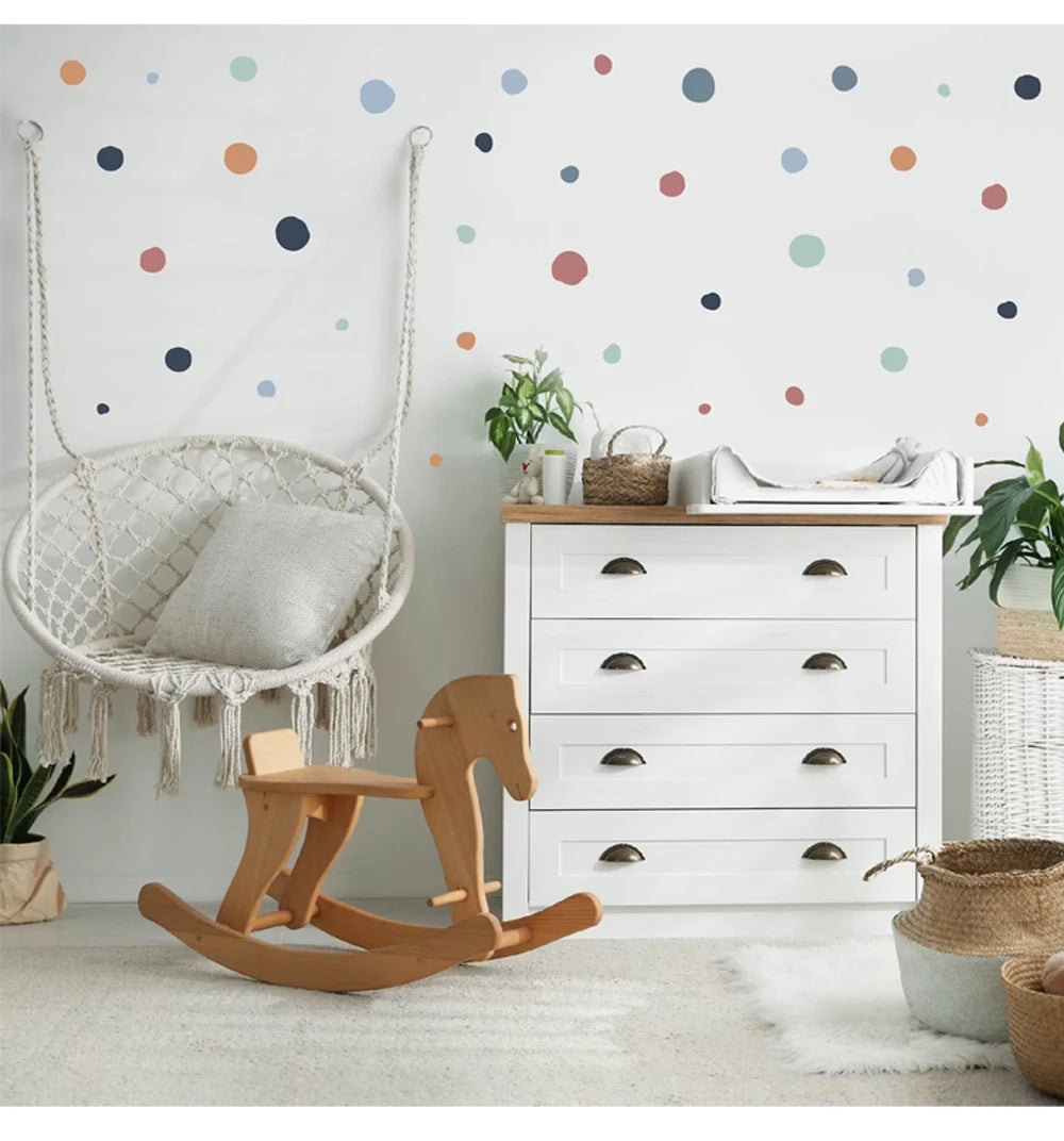 Boho Polka Dot Wall Decals – Colorful Removable Nursery Decor for Kids Room