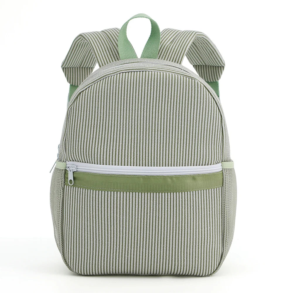 Seersucker Striped Backpack – Classic Kids Book Bag for Preschool