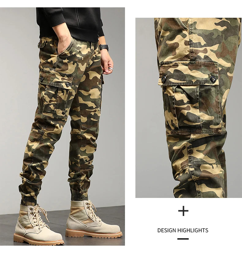 Mens Cotton Camouflage Cargo Pants – Outdoor Trousers for Hiking Workwear