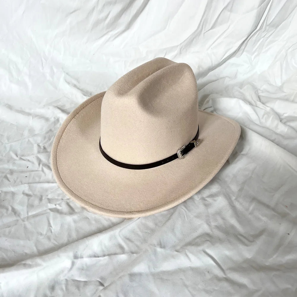 Vintage Wide Brim Cowboy Hat – Leather Western Style for Men and Women