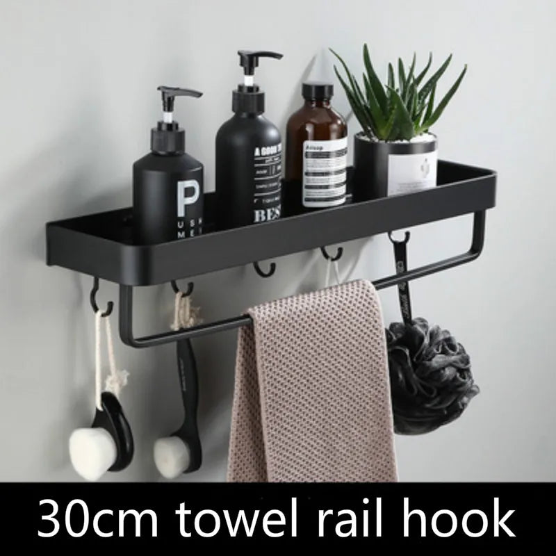 Bathroom Corner Shelf – Adhesive Black Shower Storage for Shampoo