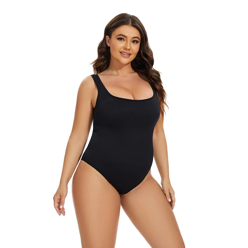 Ribbed Tummy Control Jumpsuit – Open Crotch Shapewear for Daily Compression