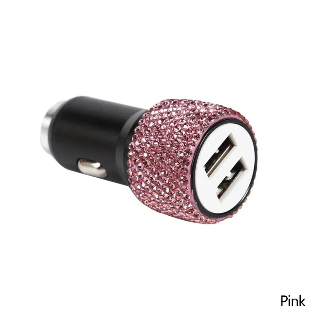 Bling Dual USB Car Charger – Diamond Fast Adapter for Women Interior Decor