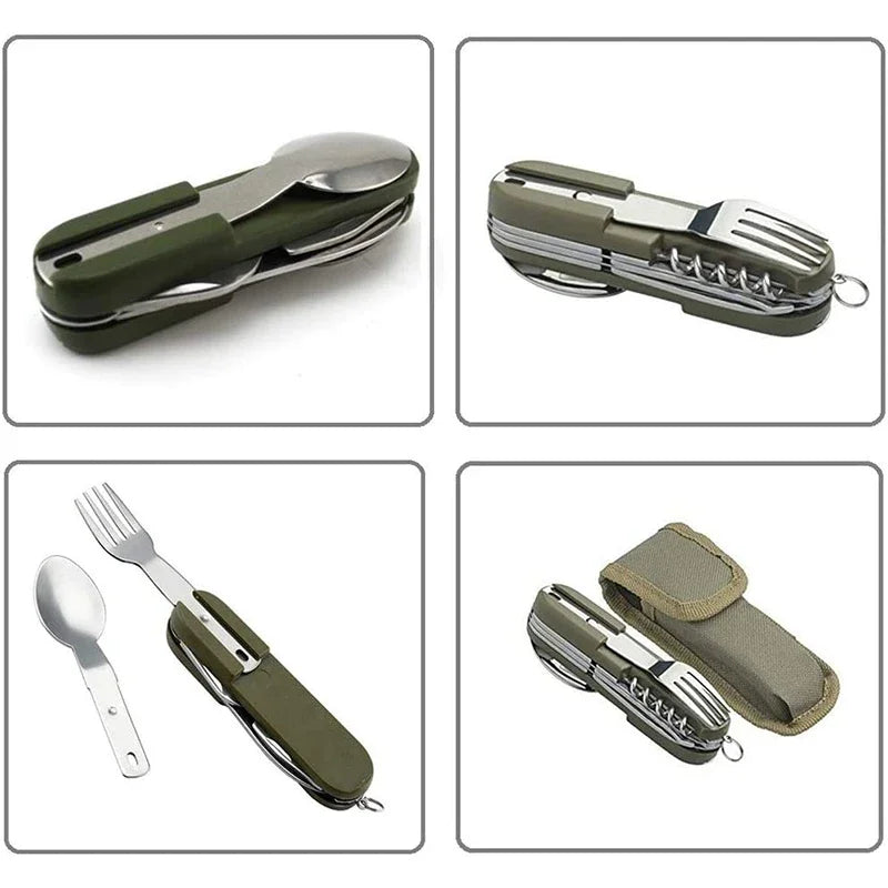 Stainless Steel Folding Camping Cutlery – Portable Utensils for Outdoor Hiking