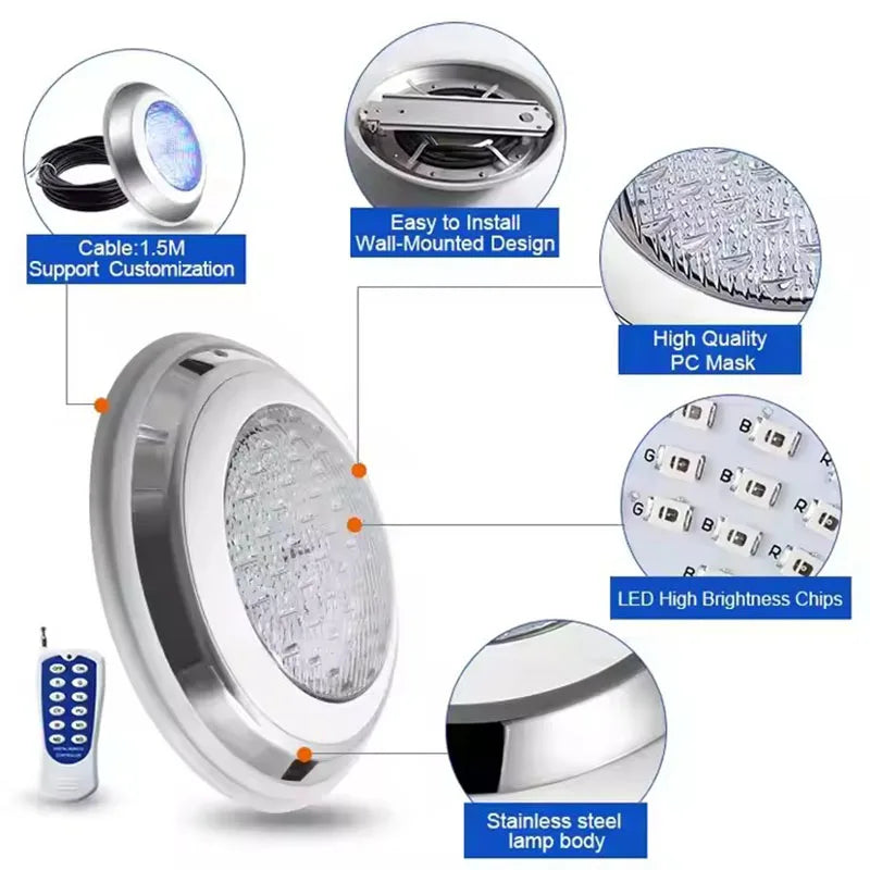 RGB LED Swimming Pool Lamp – Stainless Steel Waterproof Light for Underwater