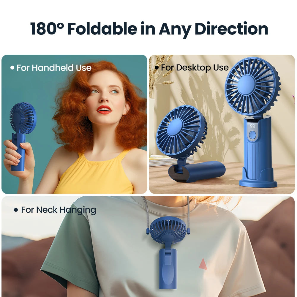 Portable Handheld USB Fan – 5000mAh Rechargeable Desk Fan for Outdoor Travel