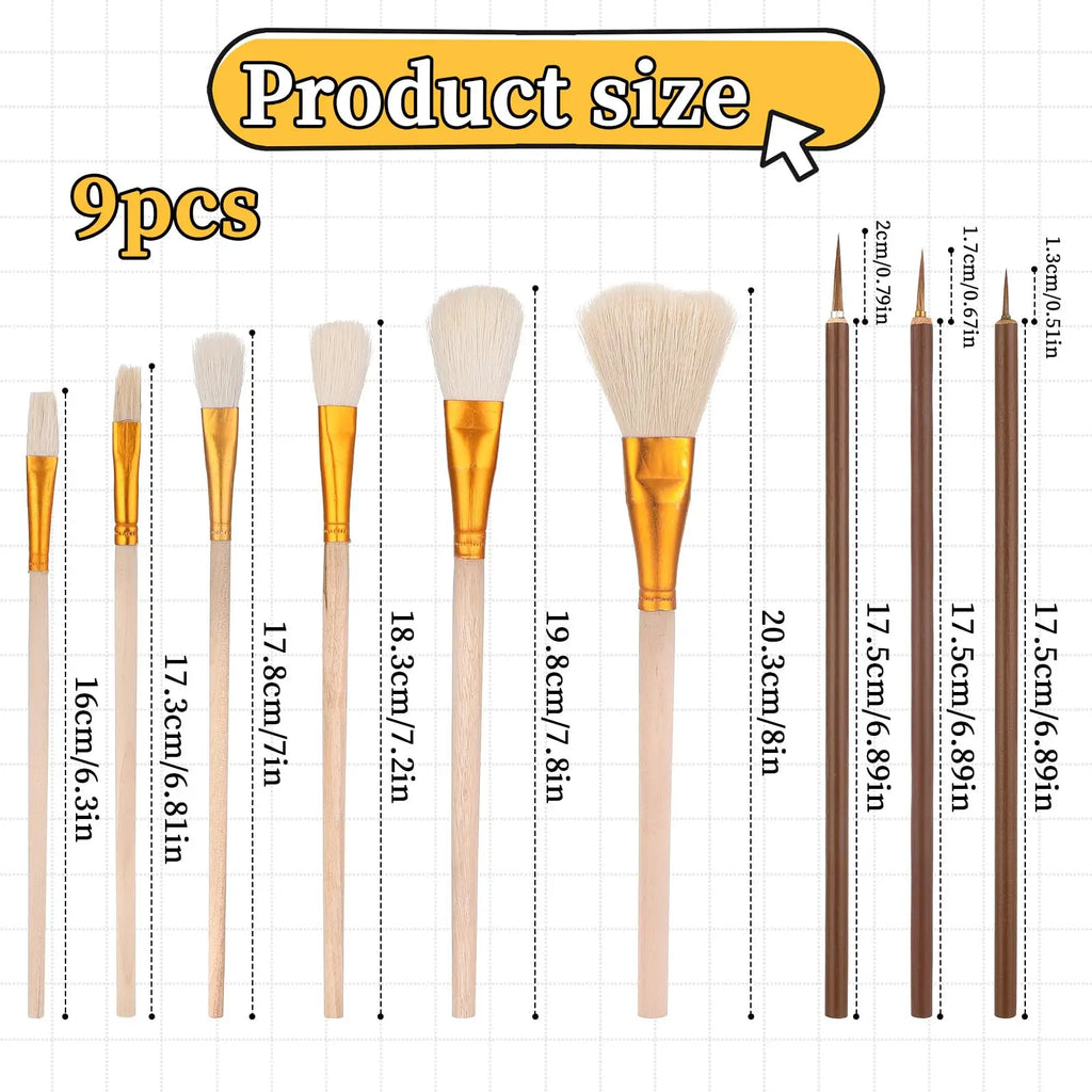 Ceramic Glazing Brush Set – 9 Piece Pottery Painting Tools for Art Projects