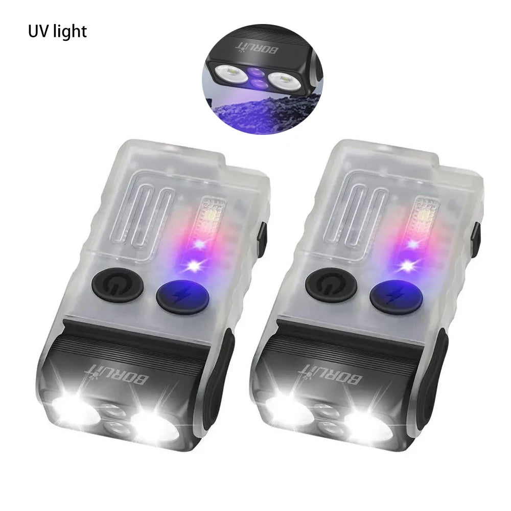 Rechargeable LED Keychain Flashlight – UV and Buzzer for Outdoor Camping