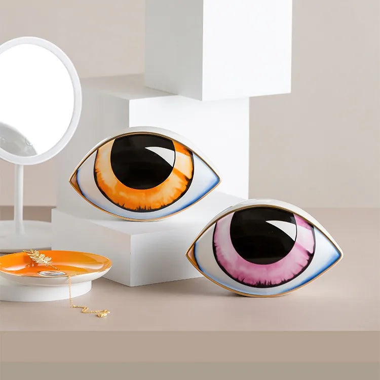 Ceramic Evil Eye Figurine – Lucky Amulet Ornament for Home Living Room Decor