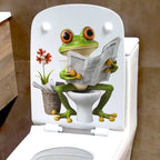 Funny Frog Reading Newspaper Toilet Sticker – Creative Bathroom Wall Decor