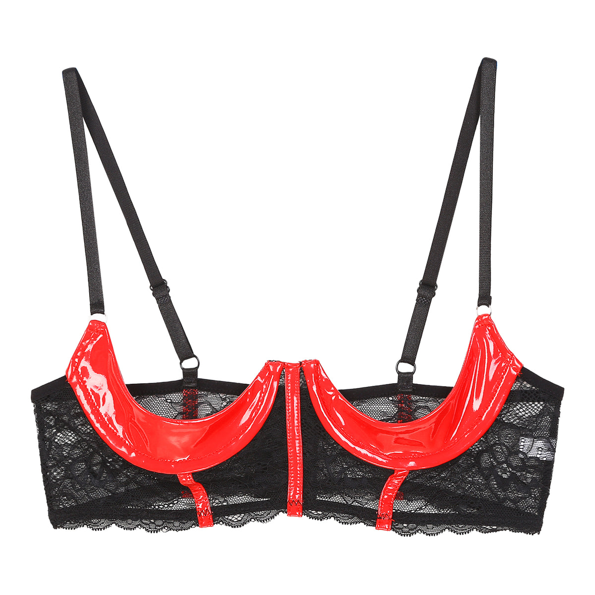 Wetlook Leather Push Up Bralette – Underwire Lace Lingerie for Sexy Cosplay