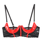 Wetlook Leather Push Up Bralette – Underwire Lace Lingerie for Sexy Cosplay