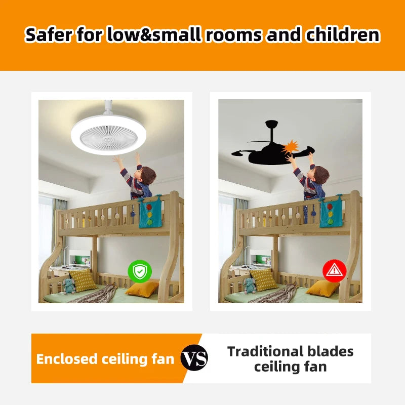 Silent Ceiling Fan Light – Remote Controlled E27 Lamp for Bedroom Living Room