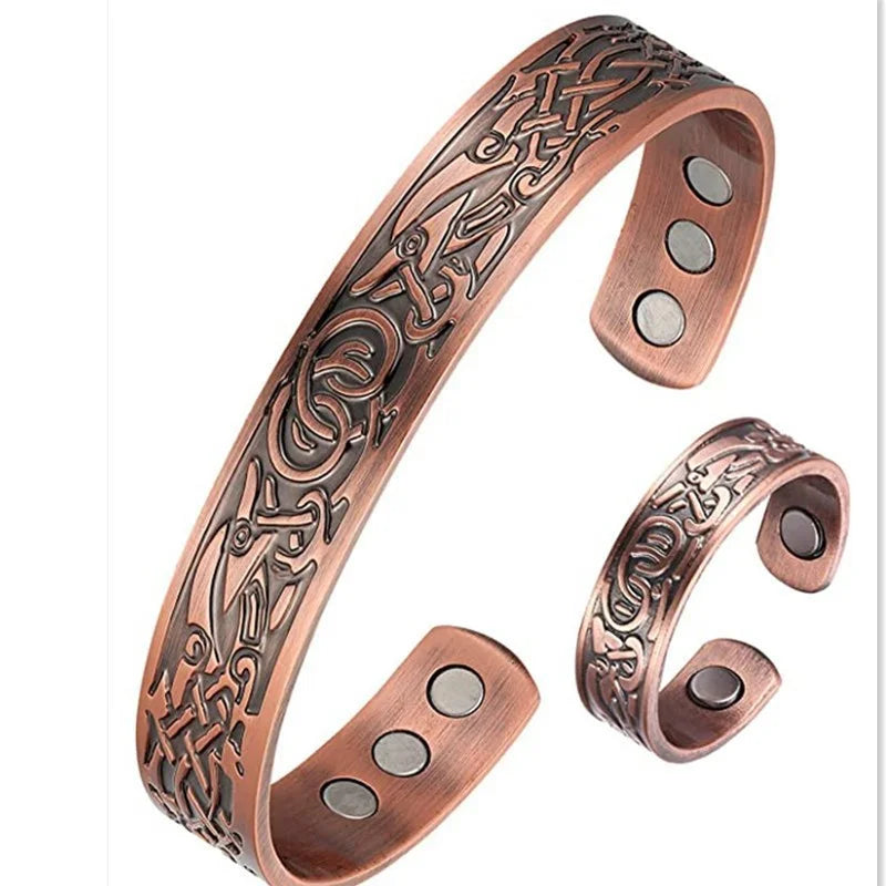 Double Ring Magnetic Bracelet Set – Retro Metal Jewelry for Women