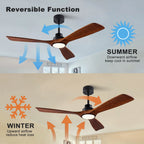 Wood Ceiling Fan with Remote – Quiet DC Motor for Living Room Home Decor