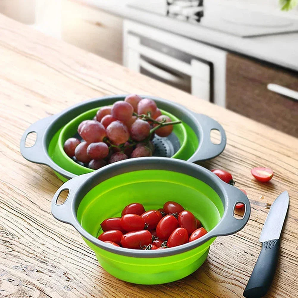 Collapsible Silicone Colander – Foldable Strainer for Kitchen Food Washing