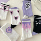 Heart-Shaped Printed Mid Tube Socks – Breathable Cotton for Casual Daily Wear
