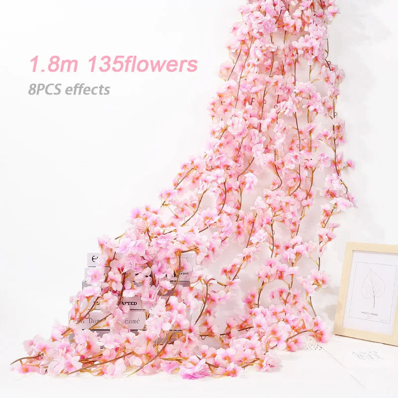 1.8m Silk Cherry Blossom Garland – Artificial Floral Vine for Wedding Decor