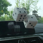 Fuzzy Dice Hanging Ornament – Plush Soft Dots for Car Rear View Mirror Decor