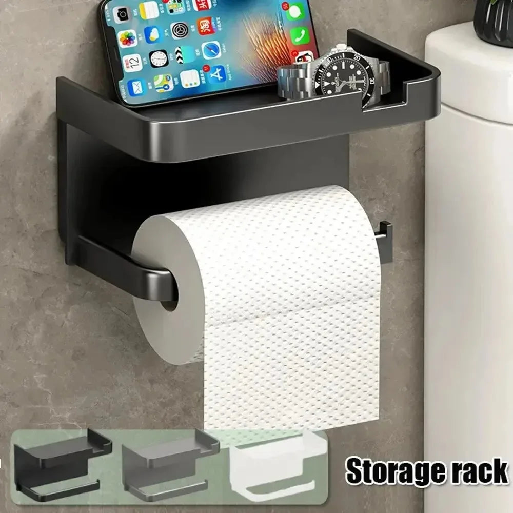 Wall Mounted Toilet Paper Holder – Plastic Storage Shelf for Bathroom