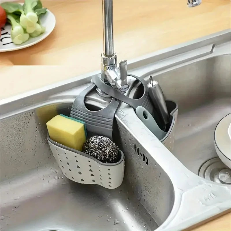 Adjustable Rubber Sink Caddy – Hanging Faucet Basket for Kitchen Organization