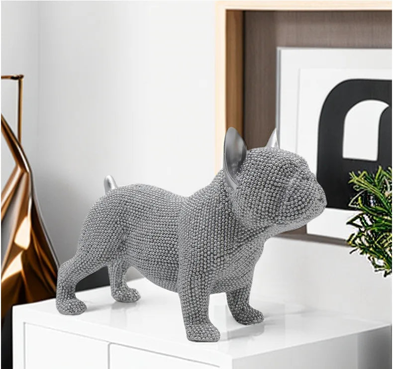 Beaded French Bulldog Resin Statue – Colorful Animal Decor for Home Office