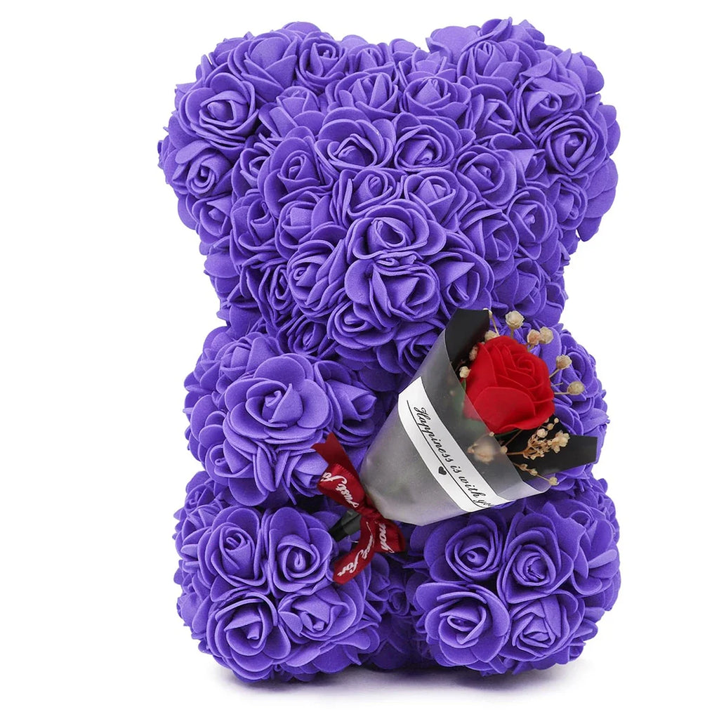 Artificial Rose Teddy Bear – 25cm Flower Figurine for Anniversary Gifts