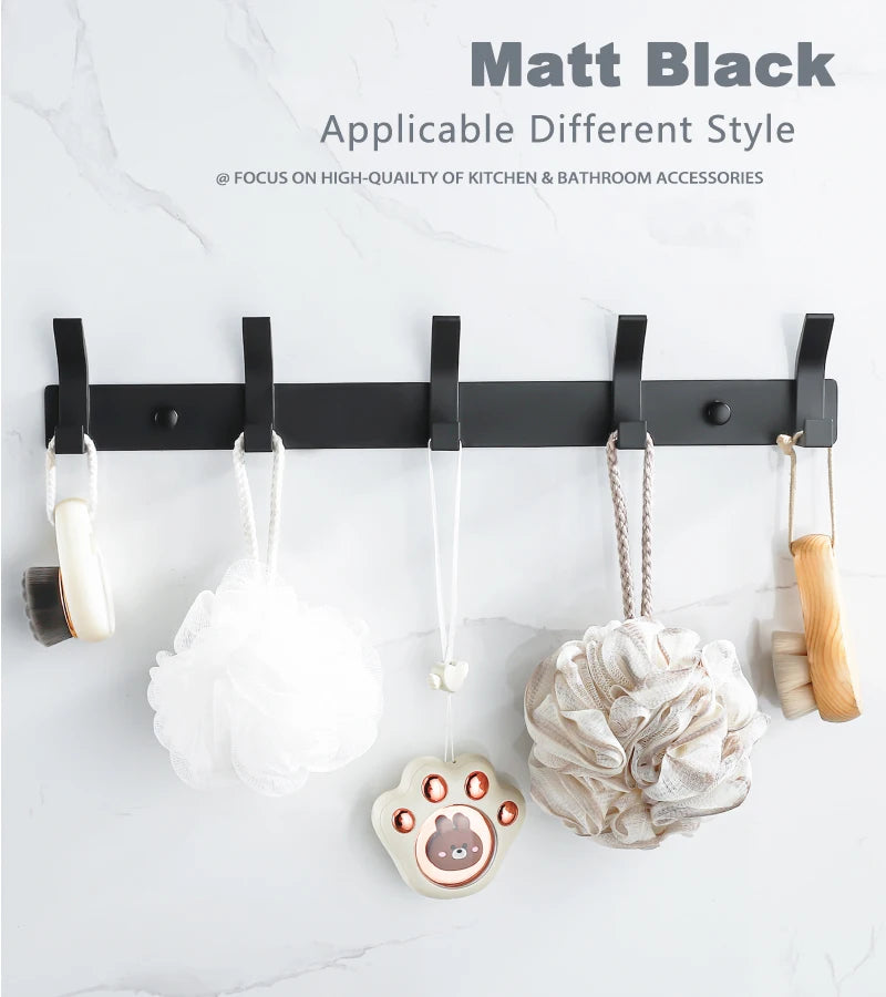 Modern Aluminum Wall Hooks – Black Towel Hanger for Bathroom and Coat Storage