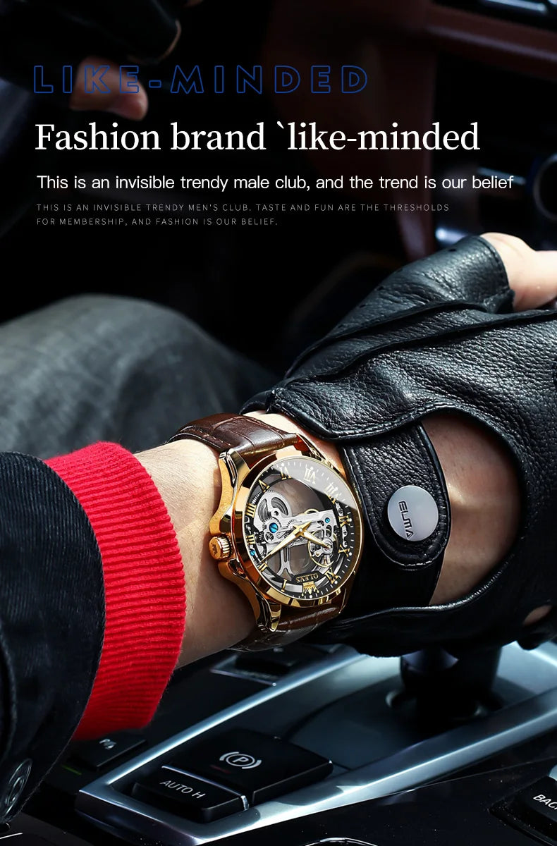 Automatic Skeleton Mechanical Watch – Transparent Leather Strap for Business Men