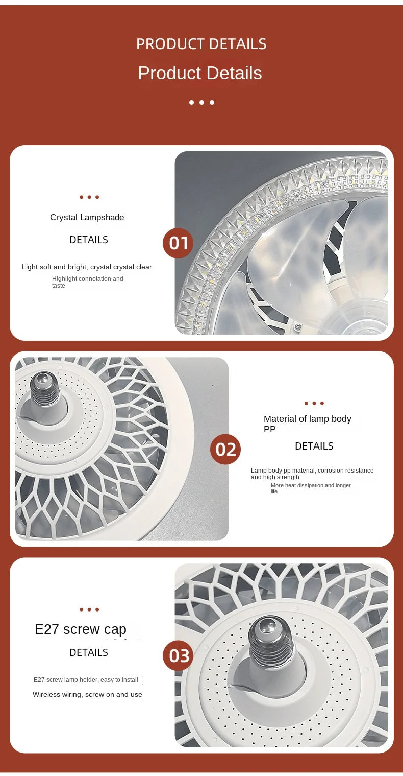 Modern LED Ceiling Fan Light – Remote Controlled E27 Lamp for Bedroom
