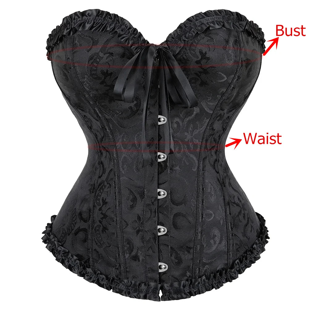 Victorian Jacquard Corset Top – Lace Up Gothic Bustier for Cosplay