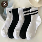 Striped Mid Tube Socks – Breathable Cotton Casual Footwear for Men