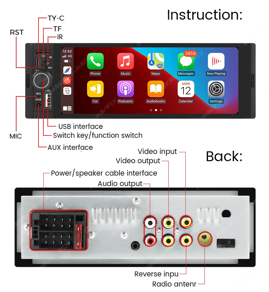 Car Multimedia Player – 6.86 Inch Touchscreen for Apple CarPlay and Android