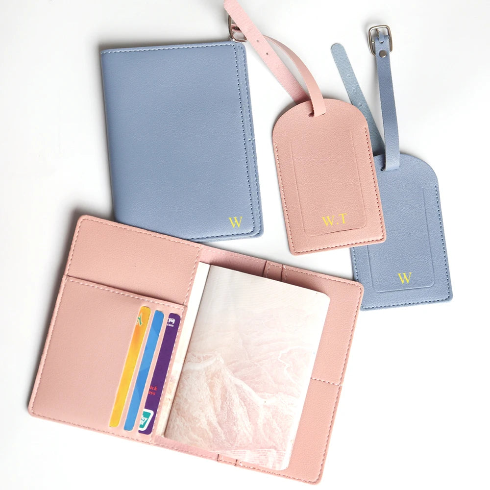 Custom Name Passport Cover Set – Personalized Leather Luggage Tag for Travel