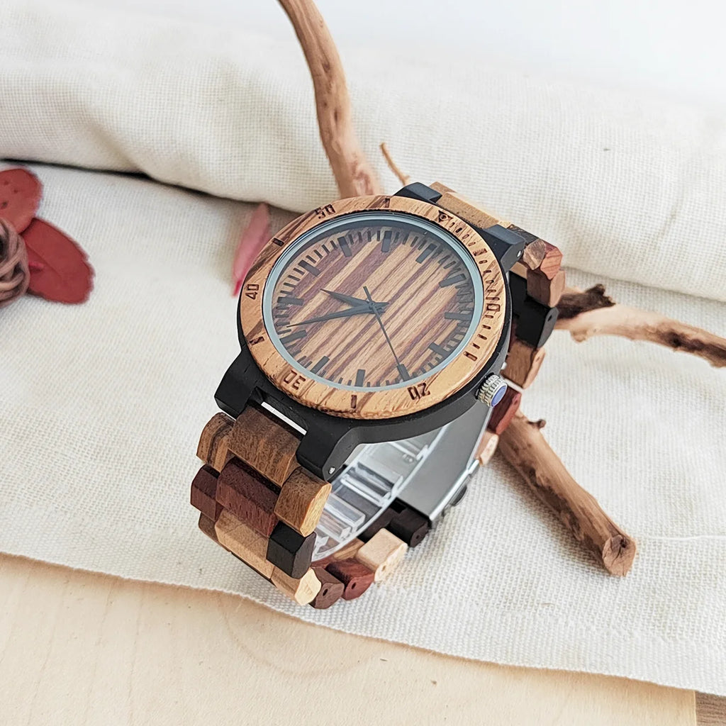 Vintage Wooden Wristwatch – Personalized Leather Strap for Birthday Gift