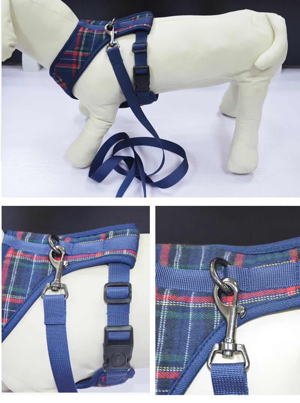 Plaid Pet Harness Leash Set – Adjustable Vest for Small Dogs and Cats